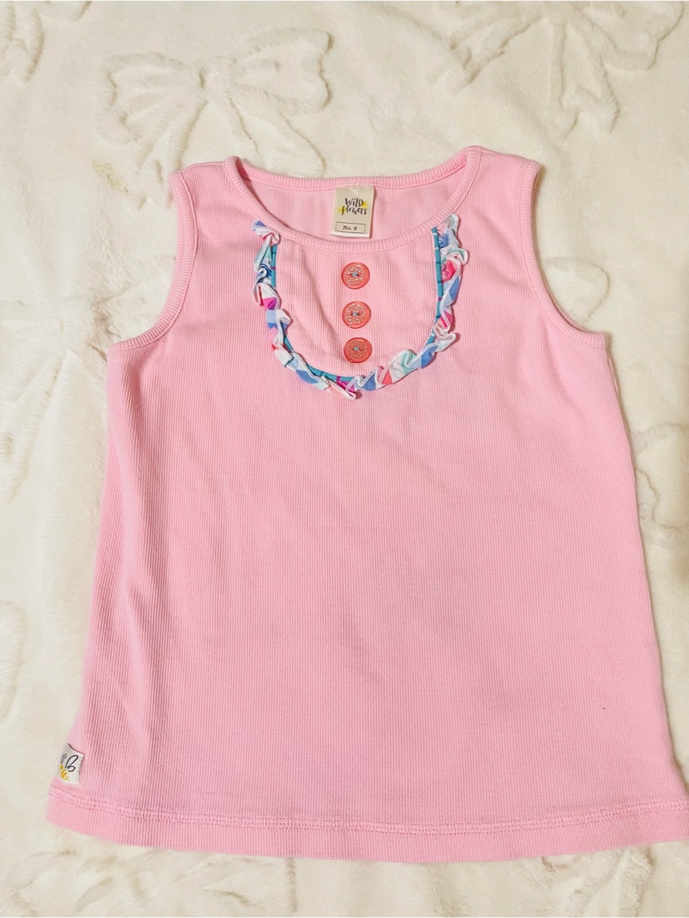Wildflowers Pink Girls' Sleeveless Tank with Floral Trim and Buttons size 8